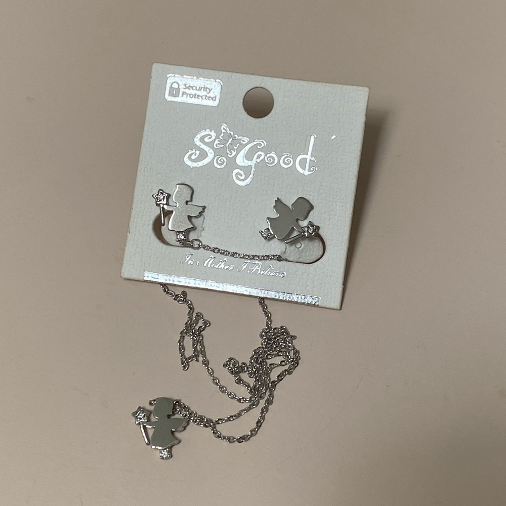 Silver Angel Earrings and Necklace